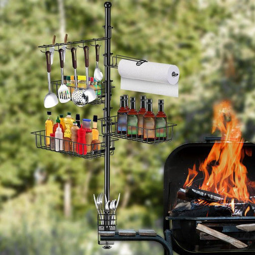 5-in-1 Outdoor BBQ Accessories Caddy Storage Rack - Camper Must Have Grill Utensil Holder, Kitchen Storage Tool - Gear Elevation