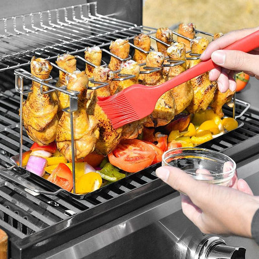 Chicken Leg Barbecue Rack - Premium Stainless Steel Chicken Drumstick Rack with Drip Tray - Gear Elevation