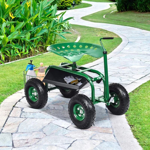 Gardening Cart Work Seat - Heavy Duty Gardening Scooter with Wheels for Planting - Gear Elevation