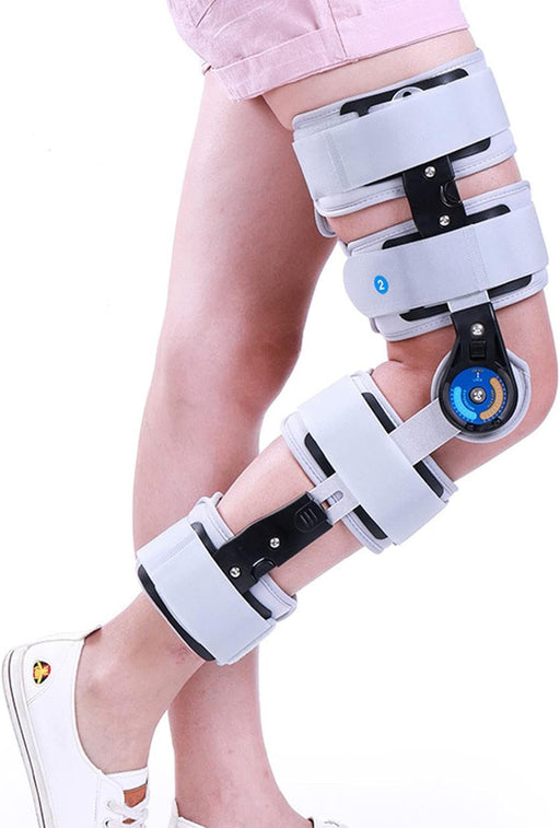 Metal Knee Brace Leg - Adjustable Knee Immobilizer Support with Side Leg Stabilizers - Gear Elevation
