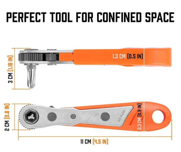 Mini Ratchet Wrench - Socket Wrench Spanner for Car Accessory for Replacement Parts - Gear Elevation