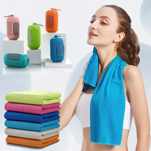 Portable Quick Dry Sport Cooling Towels - Mini Travel Towel Sports Workout Fitness Sweat Towels with Case for Gym, Yoga, Cycling, Running, Hiking, Travel - Gear Elevation