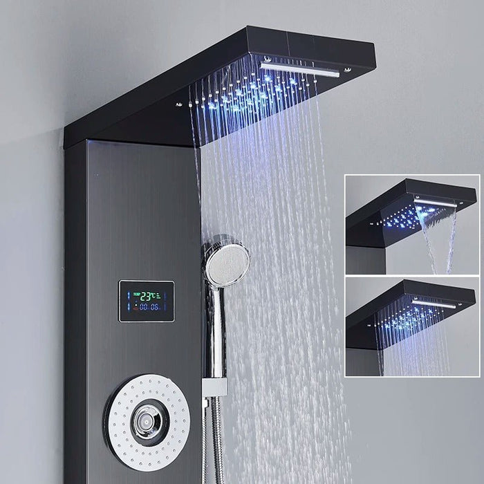 Shower Panel Tower Massage System - LED Waterfall Shower Water Top Spray Temperature Display Faucet - Gear Elevation