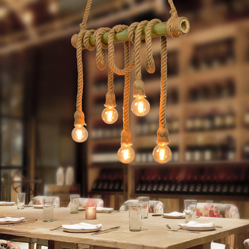 Vintage Rope Pendant Lamp - Vintage Bamboo Chandeliers Decoration for Bedroom, Restaurant, Cafe and Bar - Gear Elevation