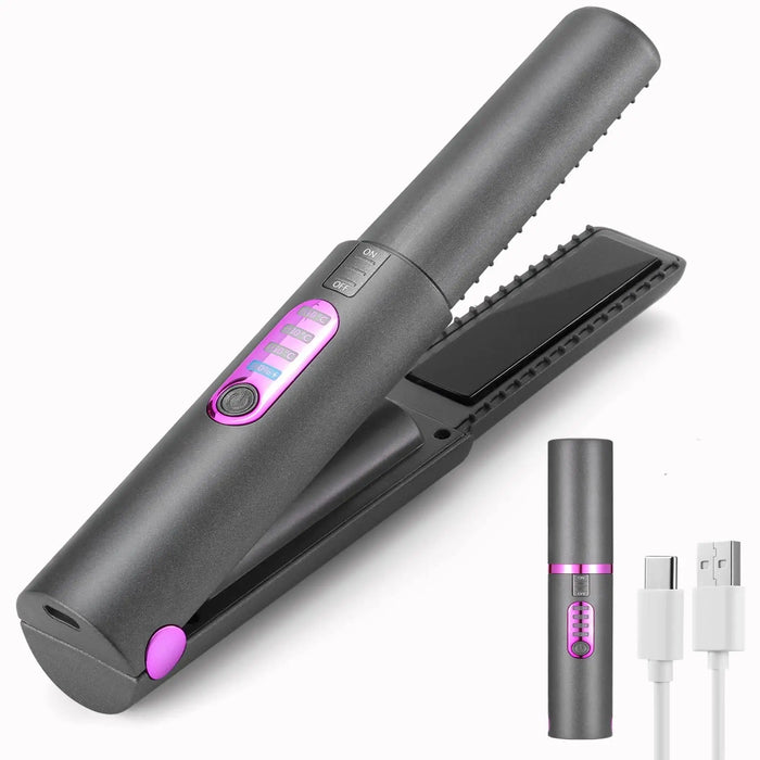 2-in-1 Cordless Hair Straightener and Curler - Cordless Straightener, Portable Flat Iron for Hair, USB-C Rechargeable Ceramic Mini Flat Iron - Gear Elevation