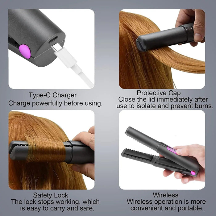 2-in-1 Cordless Hair Straightener and Curler - Cordless Straightener, Portable Flat Iron for Hair, USB-C Rechargeable Ceramic Mini Flat Iron - Gear Elevation