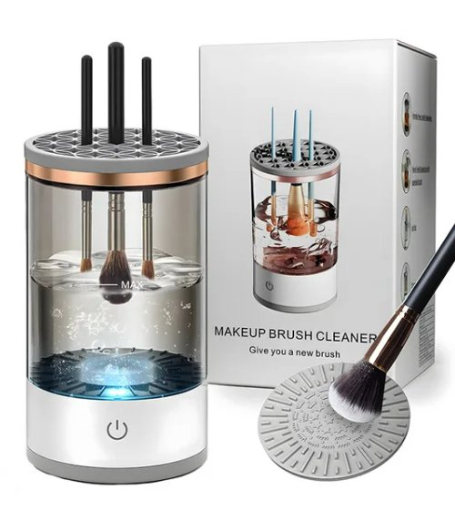 3 In 1 Makeup Brush Cleaner - Automatic Cosmetic Brush Cleaning Machine with Spinning Brush Clean Mat - USB Charging, Fits All Sizes - Gear Elevation