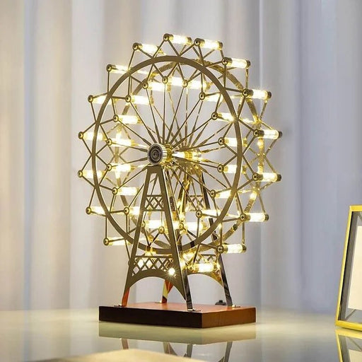 360° Rotatable Retro Ferris Wheel Table Lamp - Living Kid Room Desk Decor Stainless Steel Rotating Night Lighting - Gear Elevation