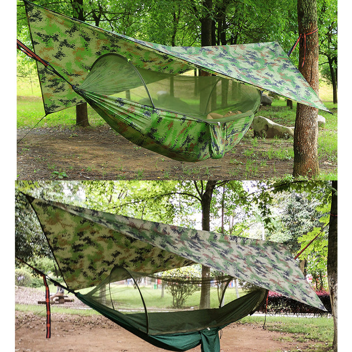 Campinghengekøye med myggnett og regnflypresenning