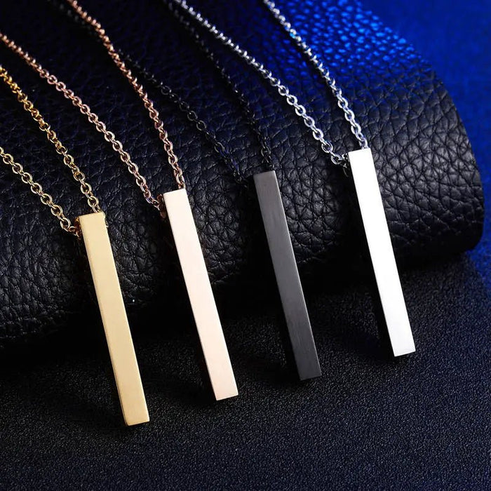 3D Love Bar Necklace - Personalized Stainless Steel Four Sides Engraving Bar Custom Name Necklace - Gear Elevation