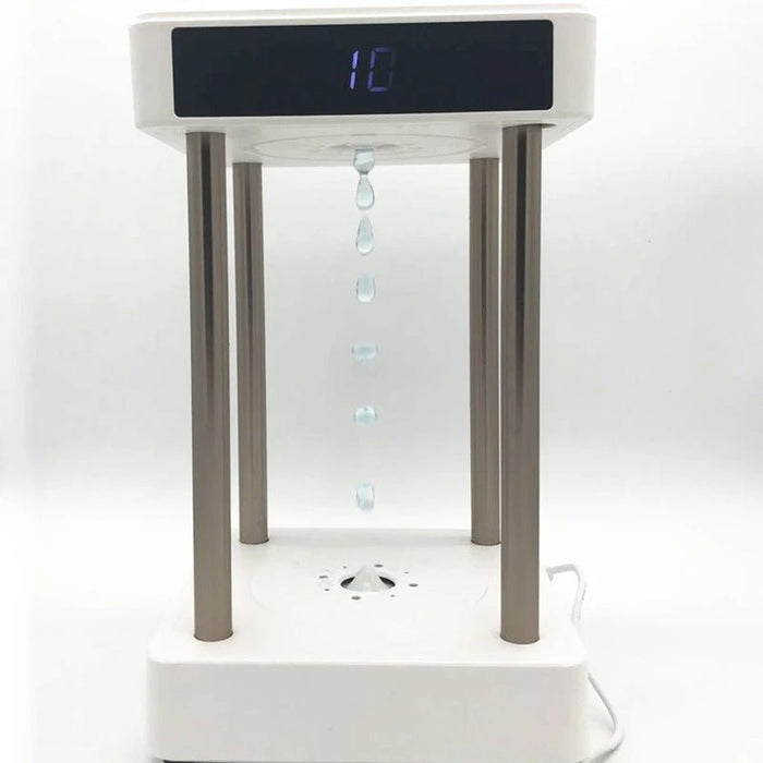 Anti Gravity Waterfall Fountain Clock - Anion Purifying Water Drop Hourglass with Lamp and Clock - Gear Elevation