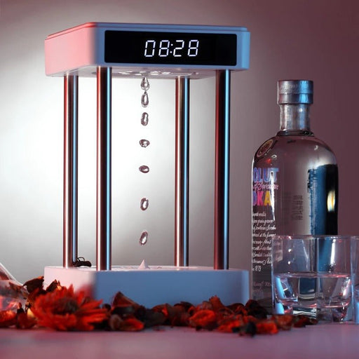 Anti Gravity Waterfall Fountain Clock - Anion Purifying Water Drop Hourglass with Lamp and Clock - Gear Elevation