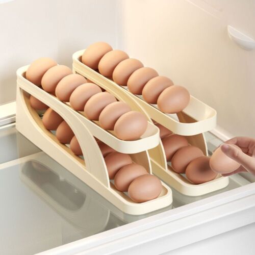Automatic Scrolling Egg Rack - Space-Saving Rolling Eggs Dispenser and Organizer for Refrigerator Storage - Gear Elevation
