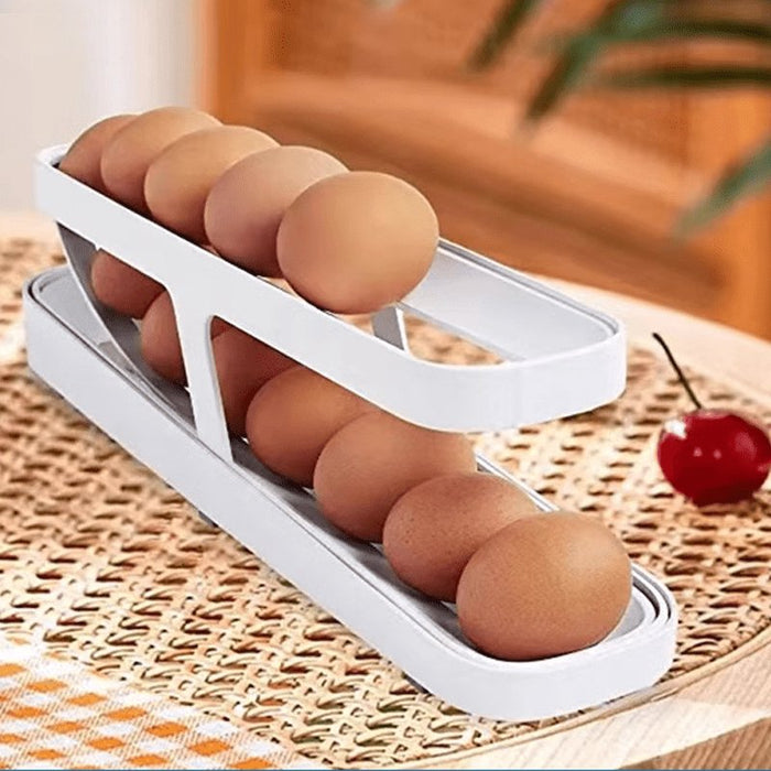 Automatic Scrolling Egg Rack - Space-Saving Rolling Eggs Dispenser and Organizer for Refrigerator Storage - Gear Elevation
