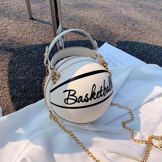 Basketball Shape Handbag - Soft PU Leather Round Crossbody Thick Chain Hand Bags for Women - Gear Elevation