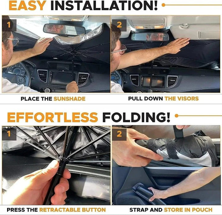Car Sunshade Umbrella - Foldable Heat Insulation Protection for Auto Windshield 10 Ribs - Gear Elevation