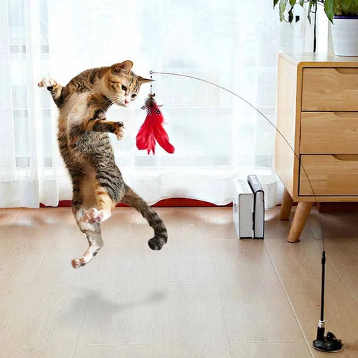 Cat Wand Toy - Recreational Cats Teaser Feather Stick Toy with Suction Cup - Gear Elevation