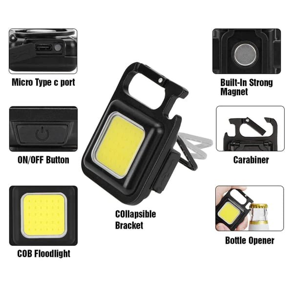 Cob USB Rechargeable Keychain Work Light, Waterproof, Strong Magnet, - Gear Elevation