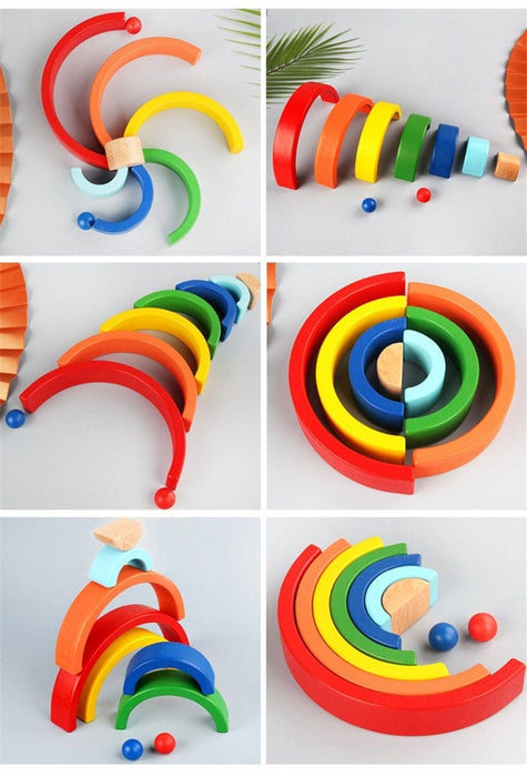 Creative Rainbow Stacker Wooden Toy - Montessori Toys for 1 Year Old Educational Toy Preschool Activity Learning Creative Stacking Color - Gear Elevation