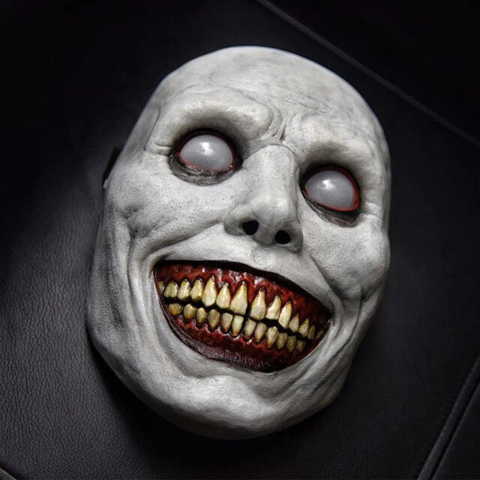 Creepy Smiling Face Evil Mask - Creepy White Eyed Demon Smiling Mask - Gear Elevation