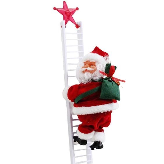 Electric Climbing Ladder Santa Claus Doll - Climbing Up and Down Santa Claus on Ladder with Music and Bag - Gear Elevation