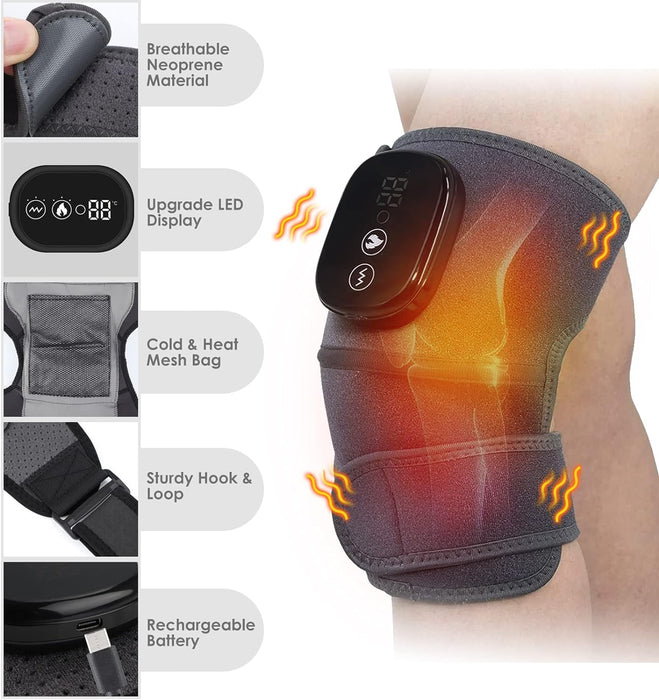 Electric Heating Knee Massager - 3 in 1 with Vibration Cordless Rechargeable Heating Knee Warmers Wrap for Shoulder Elbow - Gear Elevation