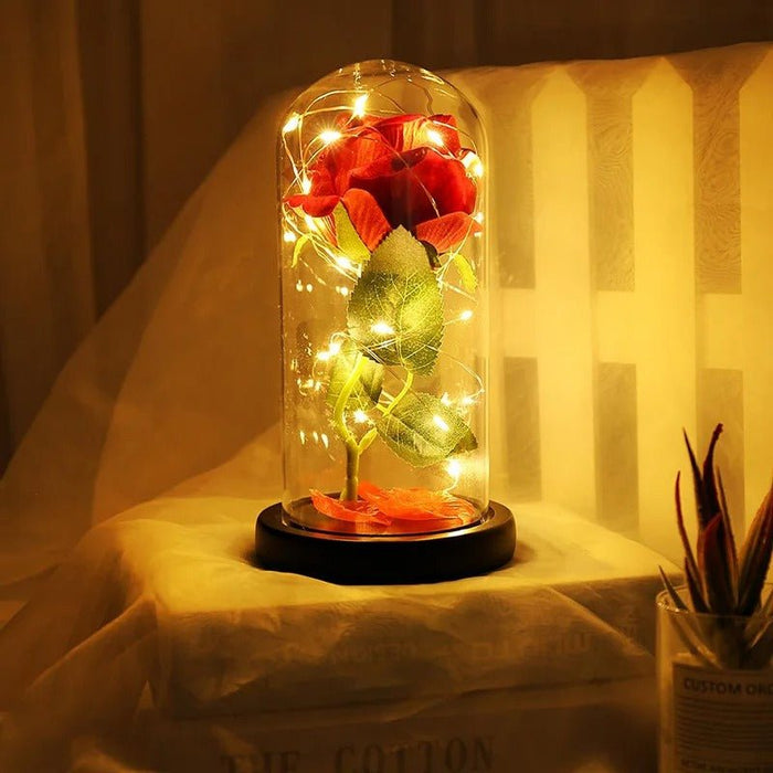 Eternal Rose Lamp - Red Rose Flower LED Light Artificial Flowers In Glass Dome Valentines Gift - Gear Elevation