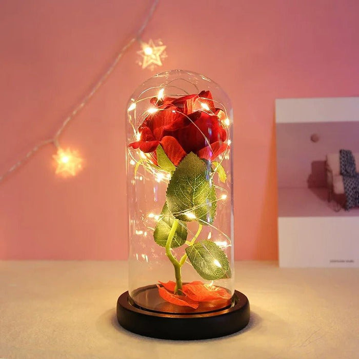 Eternal Rose Lamp - Red Rose Flower LED Light Artificial Flowers In Glass Dome Valentines Gift - Gear Elevation