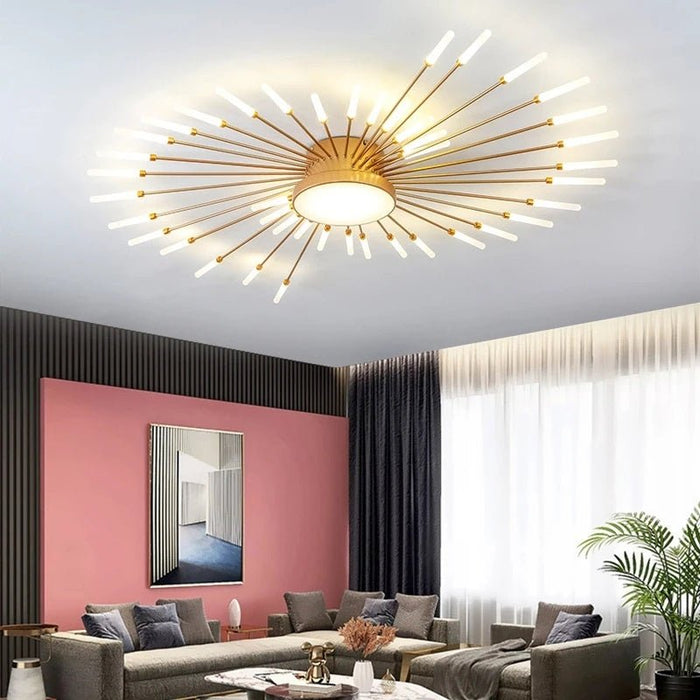Firework Flush Ceiling Lamp LED with Center Light for Living Room, Sputnik, Flower Lighting Fixture - Gear Elevation