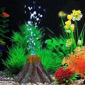 Fish Tank Volcano Bubbler Aquarium LED Lights - Aquarium Volcano Ornament Kit with Air Stone Bubbler Fish Tank Decorations - Gear Elevation