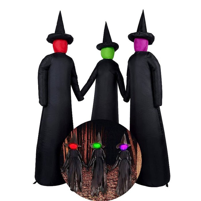 Halloween Inflatables Three Witches - Light-Up Witches Decoration with Stakes - Gear Elevation