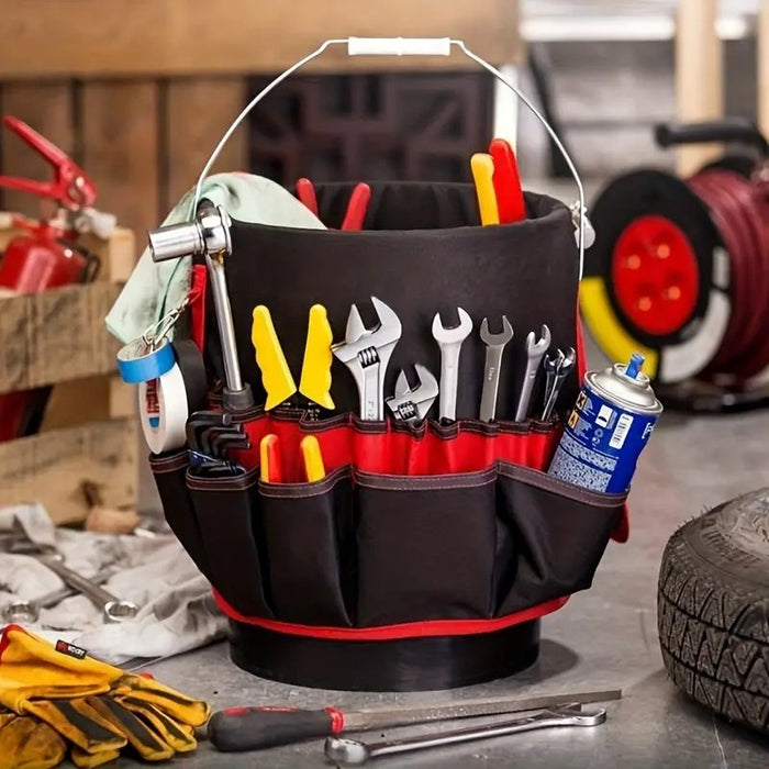 Heavy Duty Tool Organizer Bucket Attachment - Gardening Tool Bag Bucket Organizer Outside Tool Storage with Exterior Side Pockets Gardening Tool Pouch Practical for Woodworking Bag - Gear Elevation