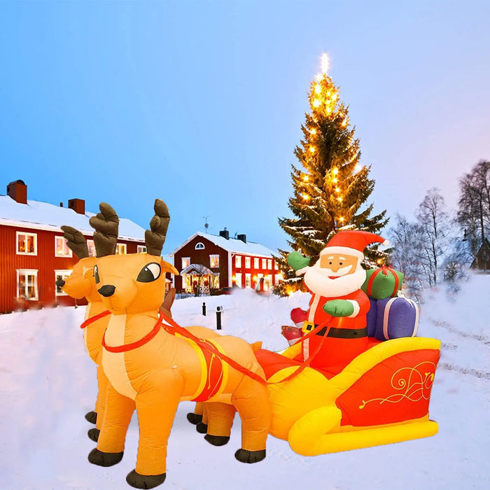Inflatable Santa Claus Christmas Decor - Inflatable Santa on Sleigh with Reindeer Holiday Decoration - Gear Elevation