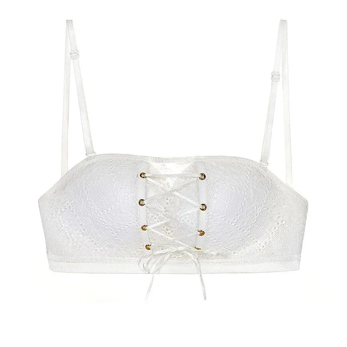 Lace Strapless Drawstring Bandeau - Wire Free Lingerie Strapless Drawstring Bra - Gear Elevation