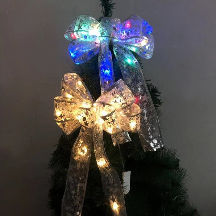 Large Printed Light Up Christmas Bow - Christmas Tree Hanging Decoration Light up Christmas Bows - Gear Elevation