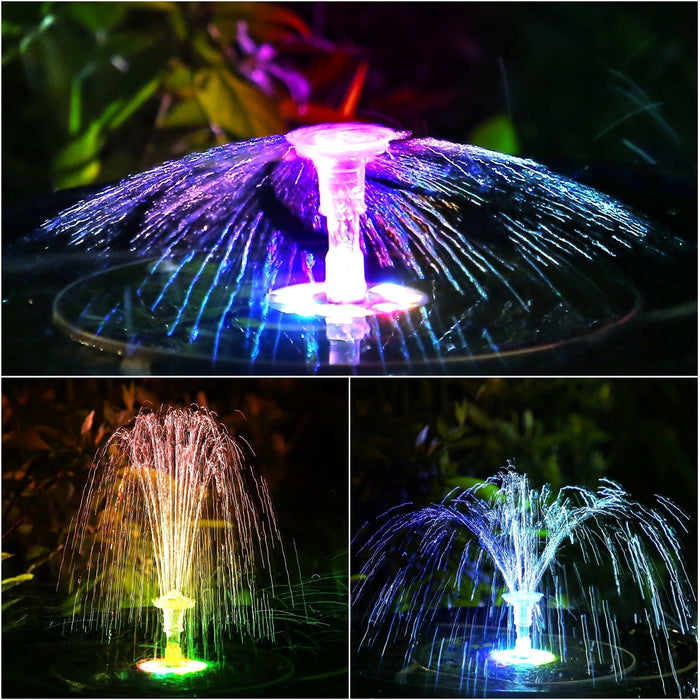 LED Solar Fountain, Solar Water Fountains with 3000mAh Battery 6 Nozzles, for Bird Bath, Garden and Outdoor - Gear Elevation