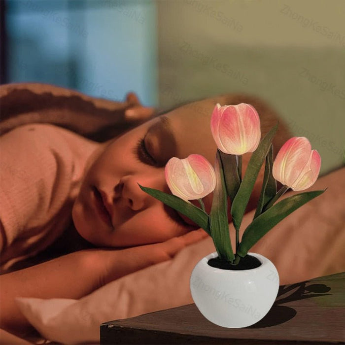 LED Tulip Night Light - Table Lamp, Desk Lamp LED Simulation Tulip Night Light with Vase - Gear Elevation