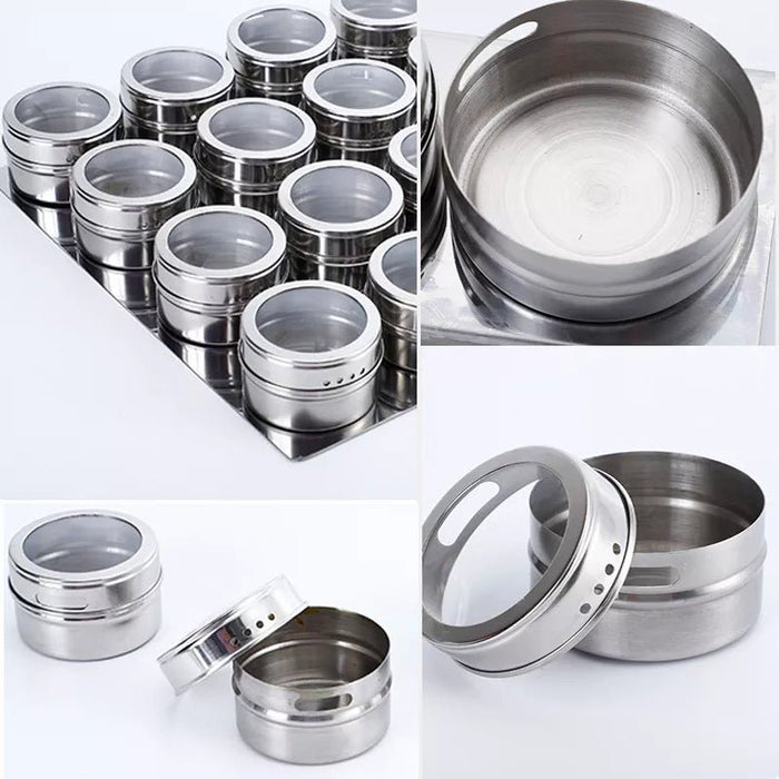 Magnetic Spice Rack Set - 12 Pieces Magnetic Spice Tins with Labeling Stickers - Gear Elevation