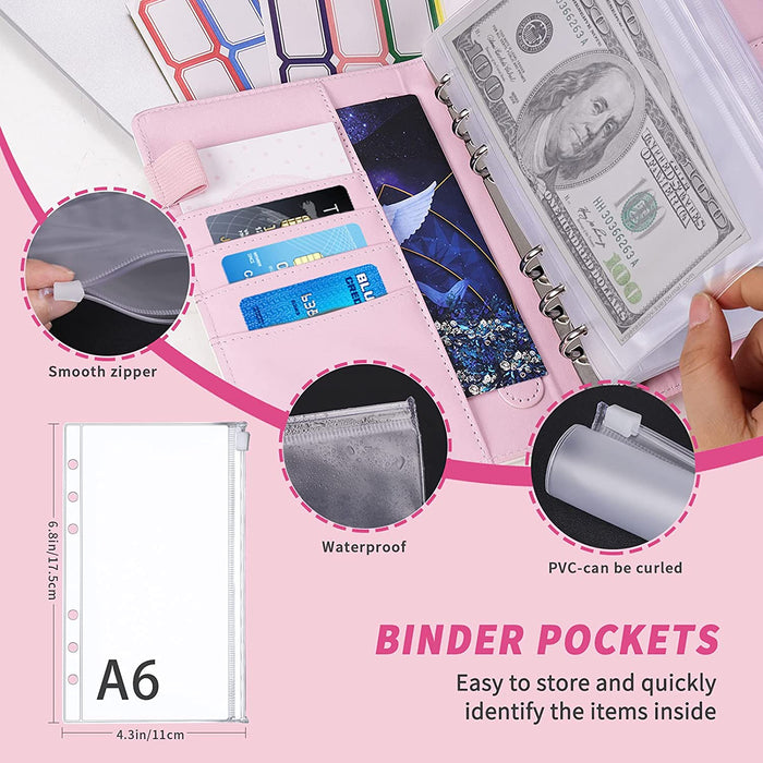 Money Saving Budget Wallet Binder with Zipper Pockets, Budget Sheets and Self-adhesive Labels - Gear Elevation