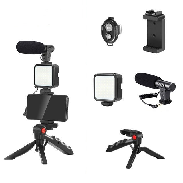Phone Vlogging Kit with Remote Control Microphone LED Light for iPhone Live YouTube DSLR Camera - Gear Elevation