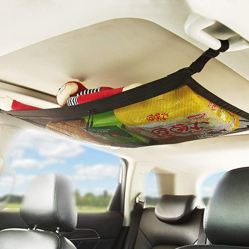 Portable Car Ceiling Space Saver Storage Net - Double-Layer Mesh Storage Organizer with Adjustable Strap - Gear Elevation