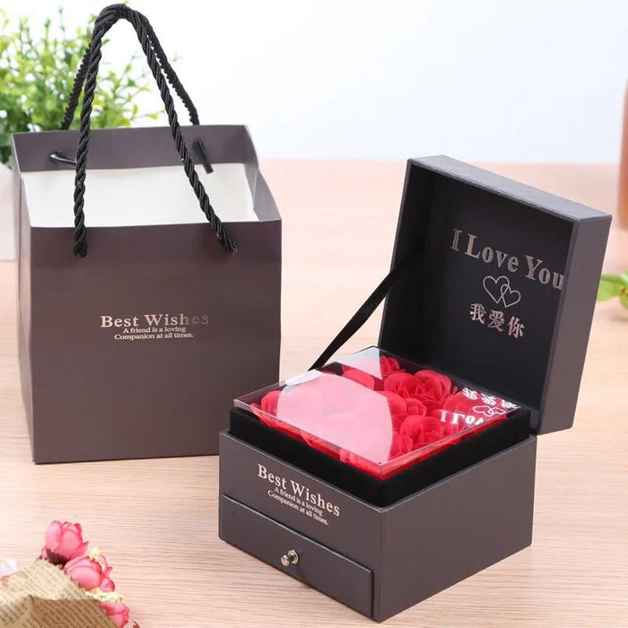 Red Rose Jewelry Box - Eternal Rose Acrylic Ornaments Box 2 Story Necklace Jewelry Box - Gear Elevation