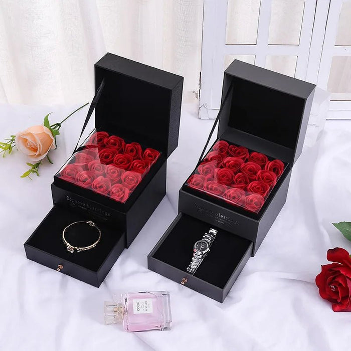Red Rose Jewelry Box - Eternal Rose Acrylic Ornaments Box 2 Story Necklace Jewelry Box - Gear Elevation