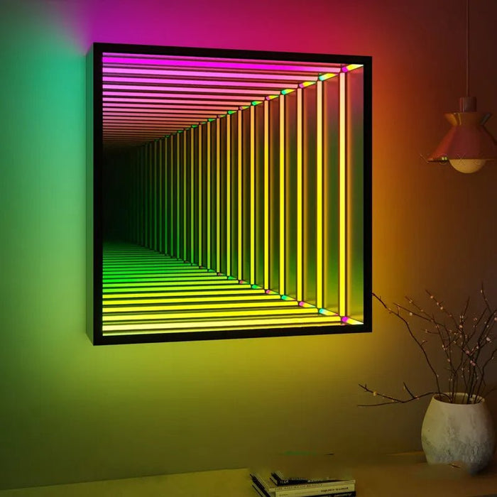 RGB Tunnel Mirror Lamp - Remote Control Geometric RGB Color Changing Wall Decor - Gear Elevation