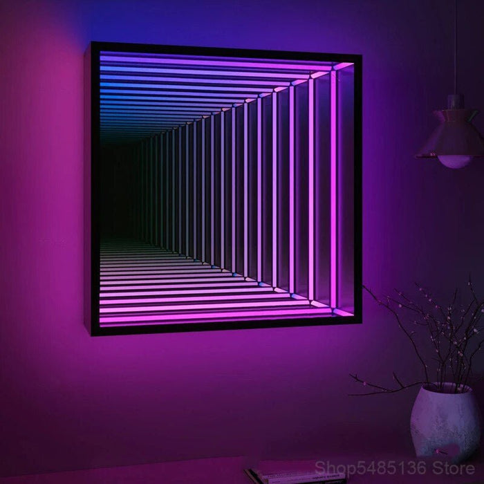 RGB Tunnel Mirror Lamp - Remote Control Geometric RGB Color Changing Wall Decor - Gear Elevation