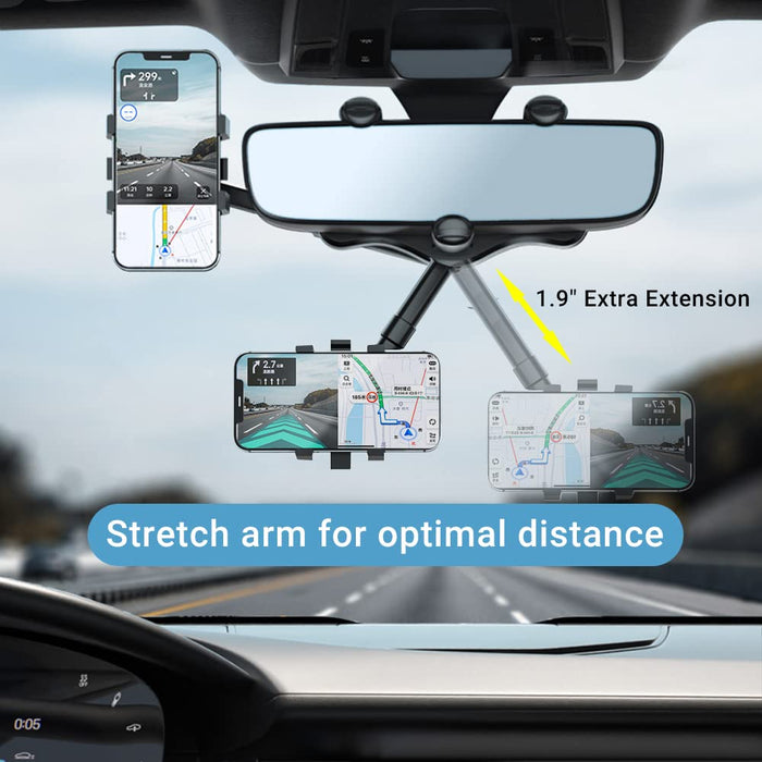 Rotatable and Retractable Car Phone Holder - 360 Degree Rear View Mirror Phone Holder - Gear Elevation