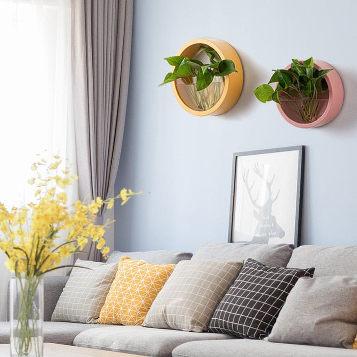 Round Wall Mounted Vase - Hanging Flowerpot Fish Tank Home Living Room Decoration - Gear Elevation
