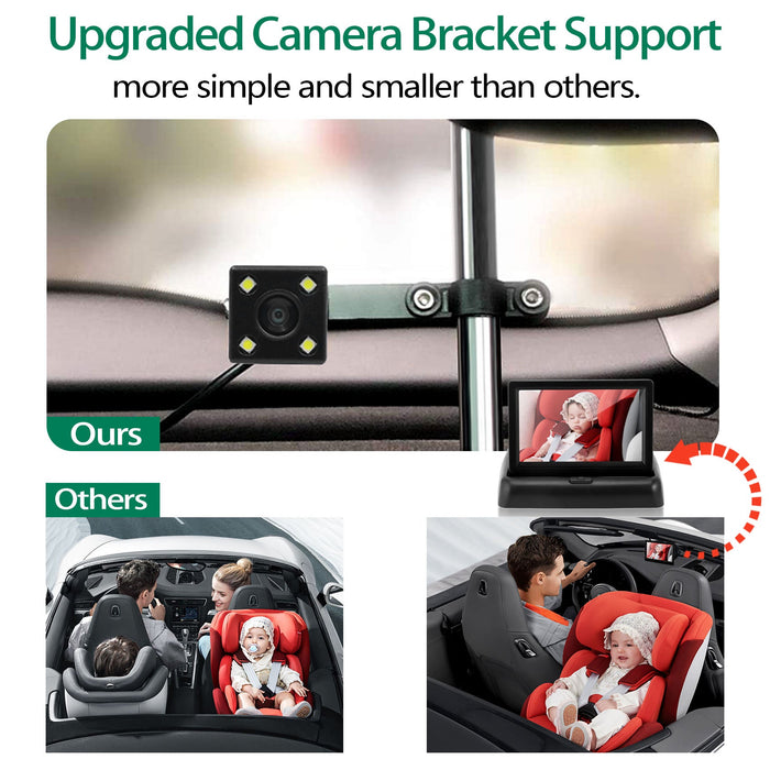 Safe Drive Baby Car Mirror with Night Vision - Foldable Rearview Reverse Parking Monitor - Gear Elevation