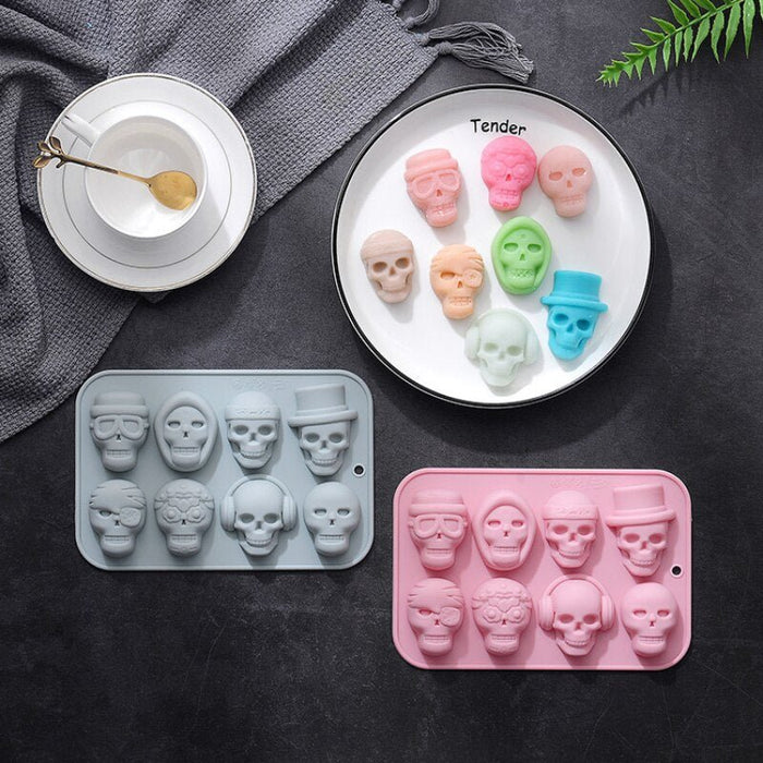 Skull Cake Mold - Halloween Silicone Mold 8 -hole for Jelly Cake, Ice Cube, Crayon, Soap, Halloween Party Decorations - Gear Elevation