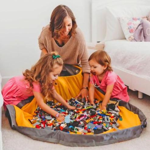 Slide Away Easy Toy Storage Play Mat - Toy Storage Basket and Building Bricks Toy Play Mat for Kids - Gear Elevation